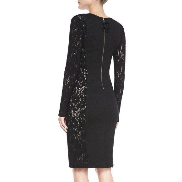 TRACY REESE Size 2 Black Side See Through Lace Bodycon Sexy Dress Long Sleeve - Picture 2 of 13
